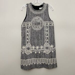 Southern Style Sleeveless Dress Womens Medium Wool blend Embroidered Tweed Black